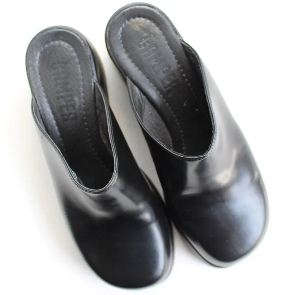 Camper Women's Black Kaah Leather Lightweight Wedge Clogs Size 37 / 7 US - Picture 6 of 9